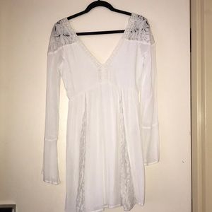 White Dress with V Neck Back and Bell Sleeves